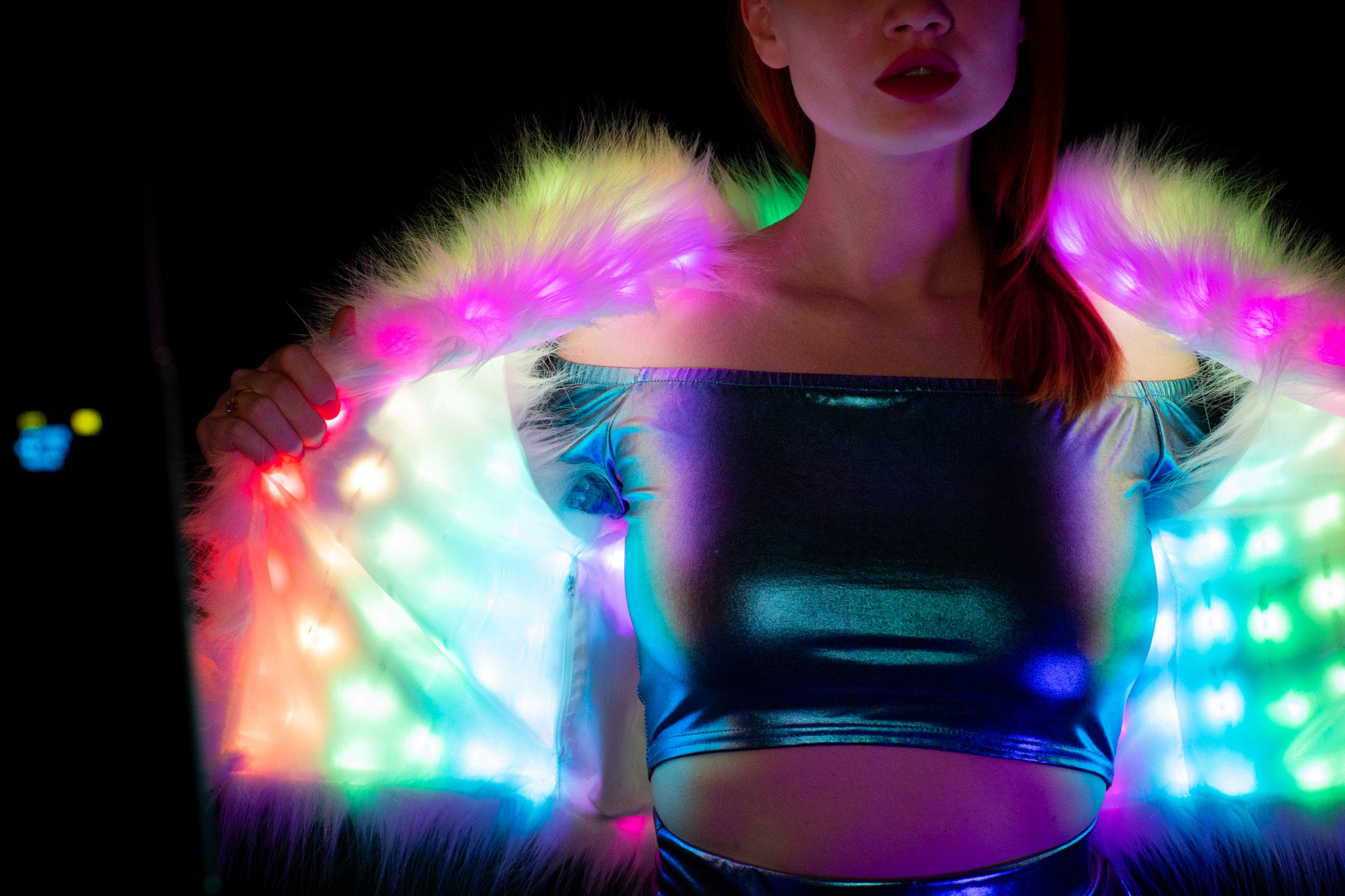 NEBUlux Sound-Reactive LED Fur Vest - Music Responsive Faux Fur